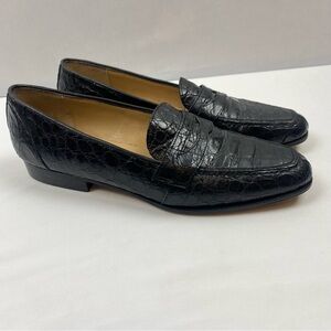 Vintage Sector Meucci Black Crocodile Leather Penny Loafers Womens 6.5 N Italy